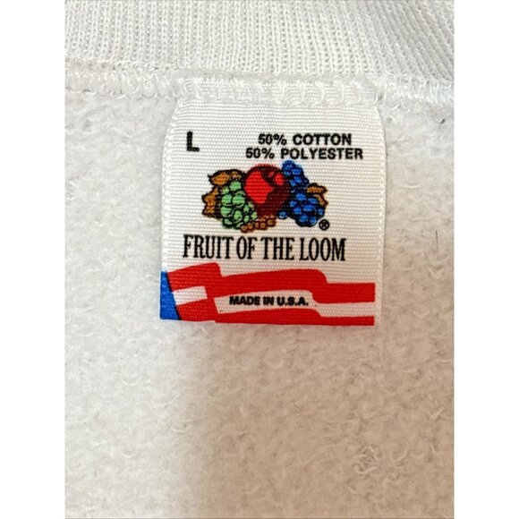 Vintage Fruit of the Loom White Sweatshirt Green Leaf Fully Alive 50% Cotton L - Picture 4 of 9